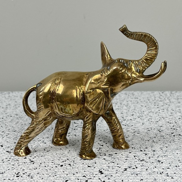 Vintage‎ Brass Lucky Elephant Figurine Statue Decor - Picture 1 of 5